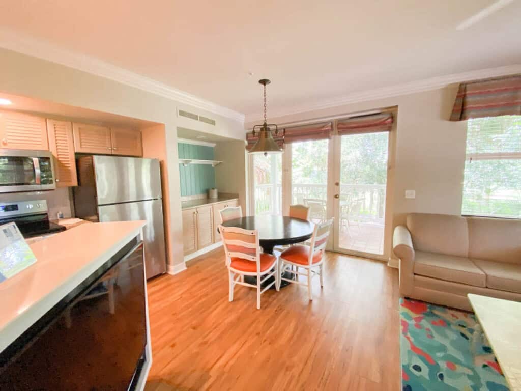 dining room and part of the kitchen in an Old Key West Villa.