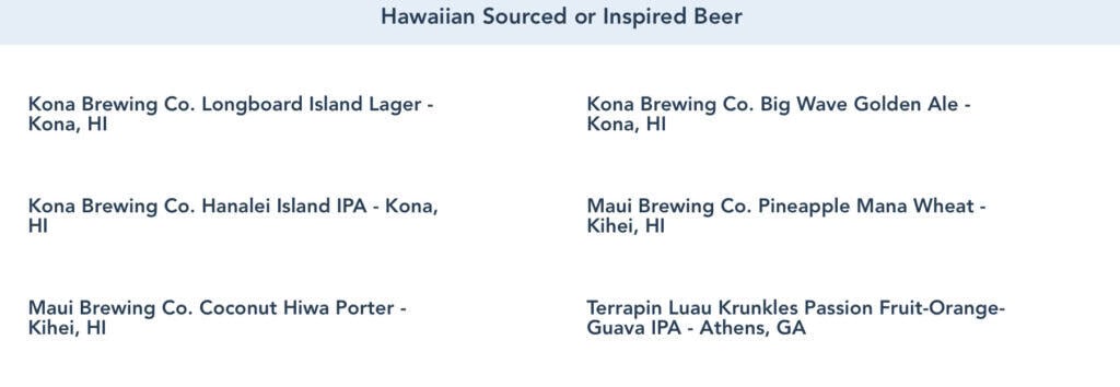 Hawaiian Beer Menu from Tambu Lounge.