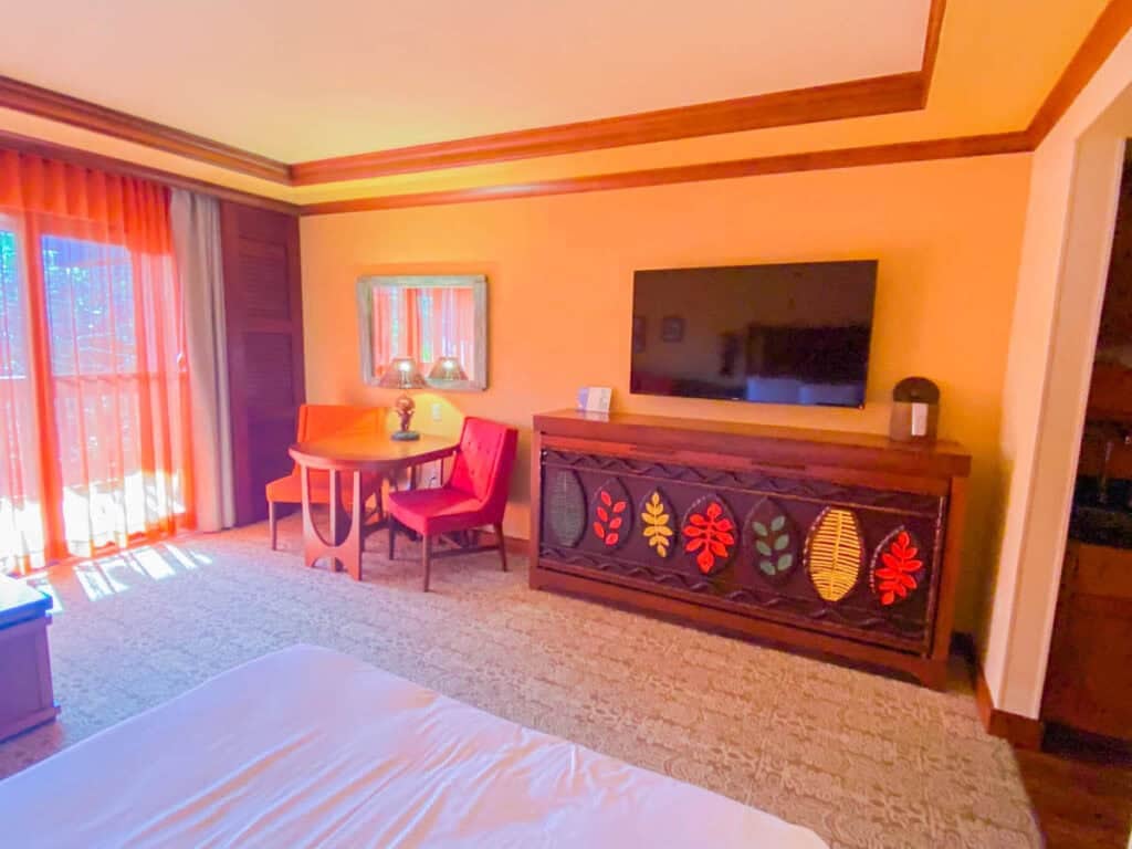 the Murphy bed below the tv in the deluxe studio.
