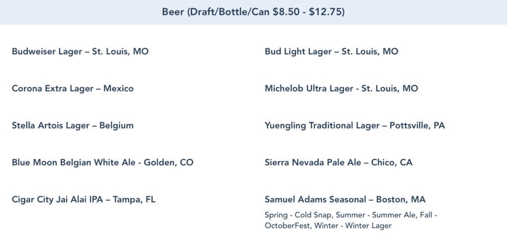 beer menu from Tambu Lounge