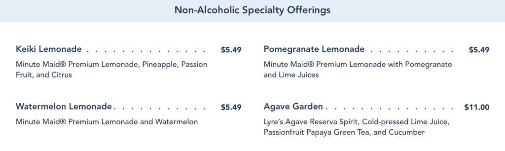 non-alcoholic drink specialties from Tambu Lounge.