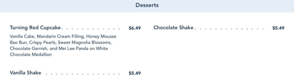 dessert menu from Restaurantosaurus.