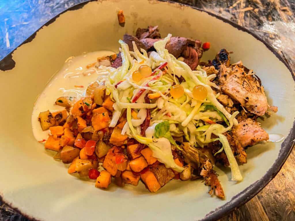 combination beef and chicken bowl from Satu'li Canteen.