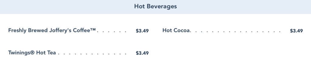 hot beverage menu from Friar's Nook.