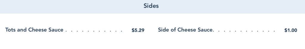 lunch and dinner side options available.