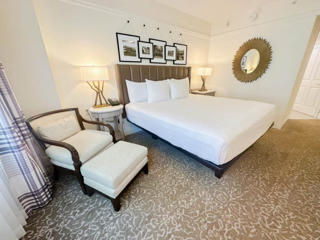 King Bed in a resort room.